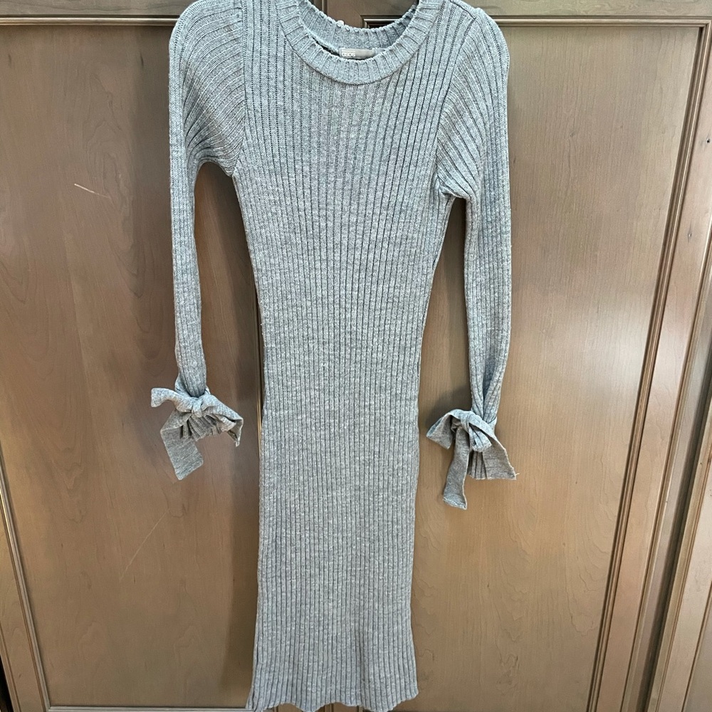ASOS GREY SWEATER DRESS BODYCON BOW TIE SLEEVES SIZE US 4